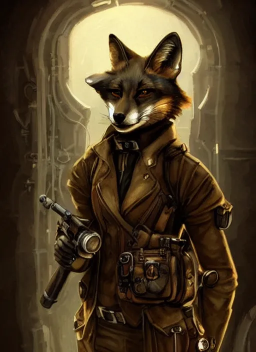 Image similar to dieselpunk fox, fantasy, art station, dramatic, concept art, portrait