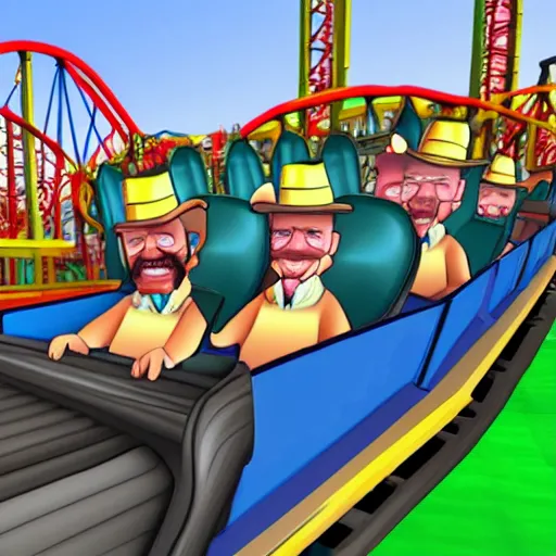Prompt: Heisenberg sitting in a roller coaster, having a great time, in the style of rollercoaster tycoon 2