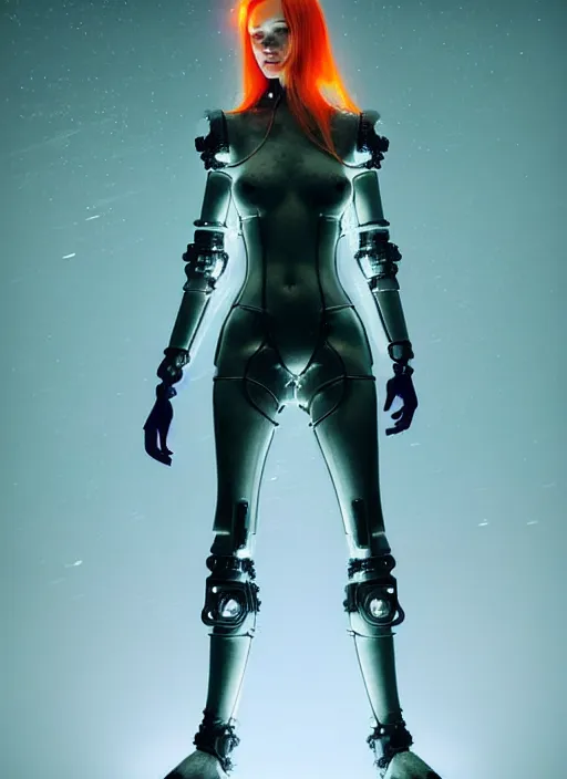 Image similar to beautiful scandinavian redhead female humanoid with freckles, by loish, d & d, fantasy, cyber neon lighting, futurism, intricate futuristic jewelry accessories, cyberpunk high fashion glossy latex suit, profile posing, perfect anatomy, hyper photorealistic, digital photography, artstation, pinterest, concept art, art by pascal blanche and greg rutkowski,