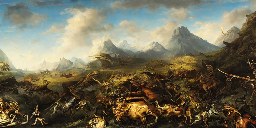 Image similar to an epic battle artwork by eugene von guerard