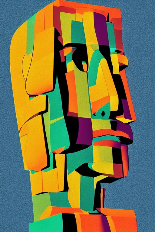 Image similar to cubist moai statue cutout digital illustration cartoon colorful beeple