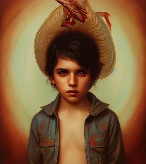 Prompt: Portrait of a Magical Latino Boy, by Tom Bagshaw and Manuel Sanjulian