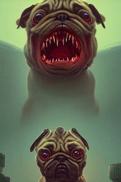 Image similar to demon pug eating flesh. art by mike winkelmann, sticker, illustration, highly detailed, artstation