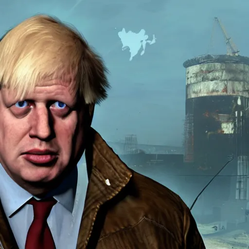 Prompt: Boris Johnson as a supermutant from Fallout 4