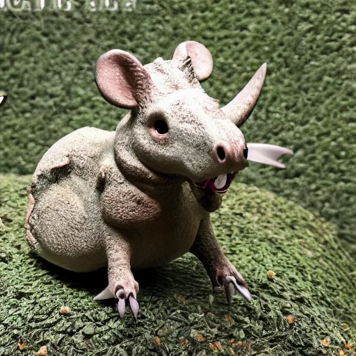 Image similar to stegoceras, mouse face teeth ears, photo realistic, epic pose