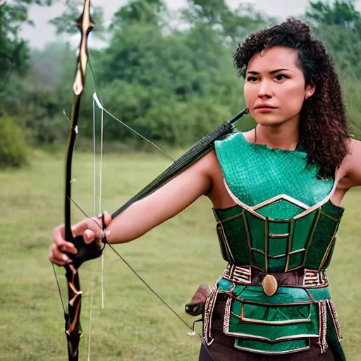 Image similar to photo of a female archer with malachite armour