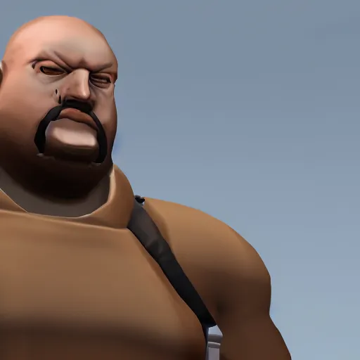 Image similar to realistic heavy from tf 2 staring at camera, creepily, tight shot