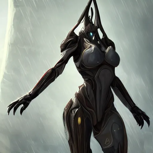 Image similar to beautiful and stunning giant female warframe, looming over camera pov, about to step on pov, slick elegant design, sharp claws, detailed shot, feet and hands, highly detailed art, epic cinematic shot, realistic, professional digital art, high end digital art, DeviantArt, artstation, Furaffinity, 8k HD render, epic lighting, depth of field