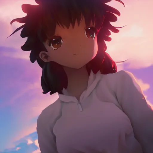 Prompt: a beautiful 3d brown anime girl, brown skin, black curly hair, Cinematic lighting, medium shot, mid-shot, in a anime masterpiece, highly detailed, Trending on artstation, unreal engine 4k, Cinematic wallpaper