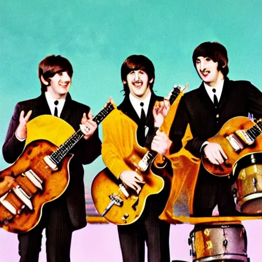 Prompt: beatles covered in honey, sticky honey