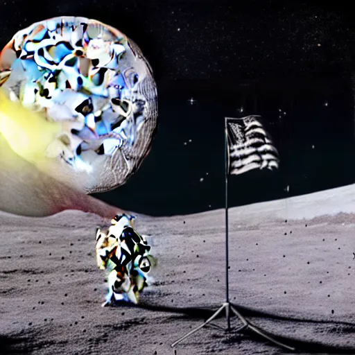 Image similar to a realistic matte painting of a dj with turntable play music on the moon, detailed, 8 k,