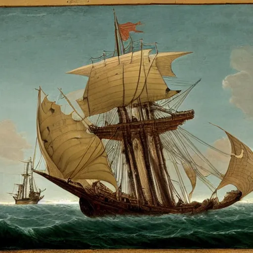 Image similar to a giant octopus with tentacles wrapped around a spanish galleon, by george philip reinagle