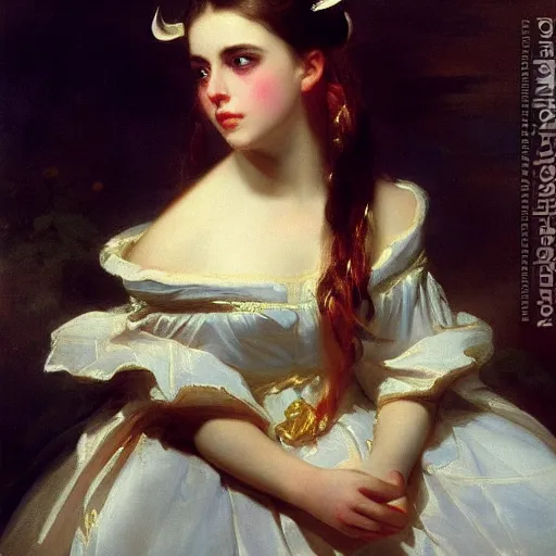 Prompt: a horned princess painted by Franz Xaver Winterhalter