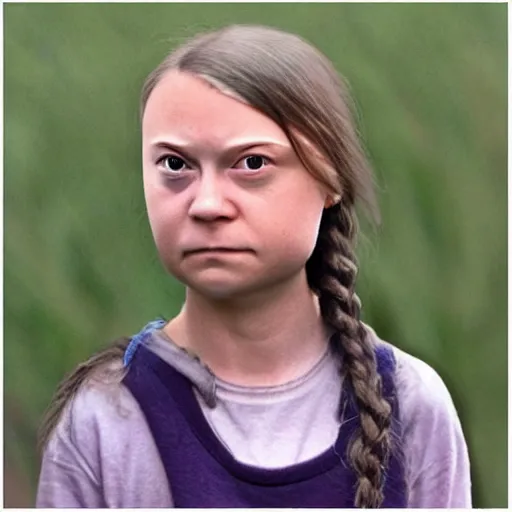 Prompt: greta thunberg displeased face, face swap with thomas tank engine