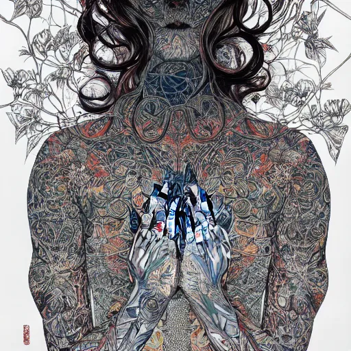 Prompt: life is so beautiful painted in alex grey and james jean style drawn by vania zouravliov and takato yamamoto, inspired by y - 3, intricate acrylic gouache painting, black and white, 3 d, high detail, sharp high detail, artstation