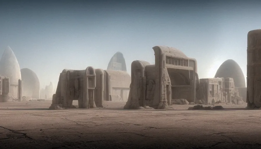 Prompt: mos eisley spaceport in a dust storm with skeletal temple buildings designed by hr giger, hyper realistic octane render, george lucas