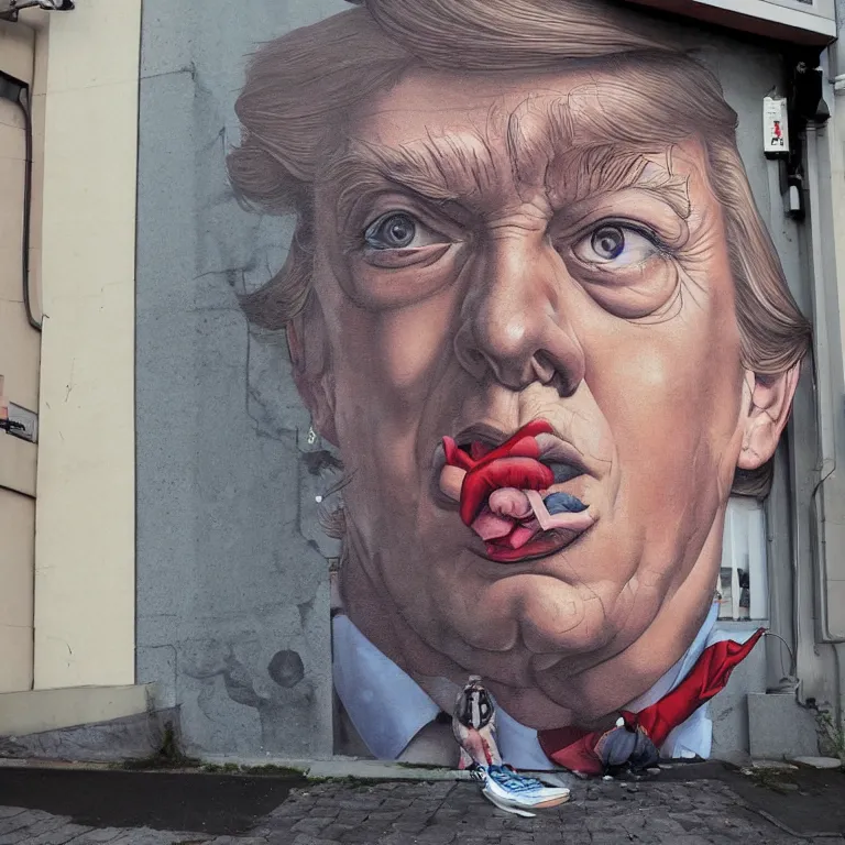 Image similar to Street-art portrait of Donald Tramp in style of Etam Cru