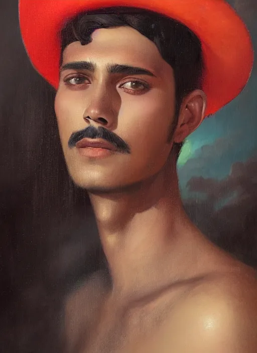 Prompt: portrait of a handsome mexico in old jalisco, painting by manuel sanjulian and tom bagshaw, oil on canvas, hyperrealism
