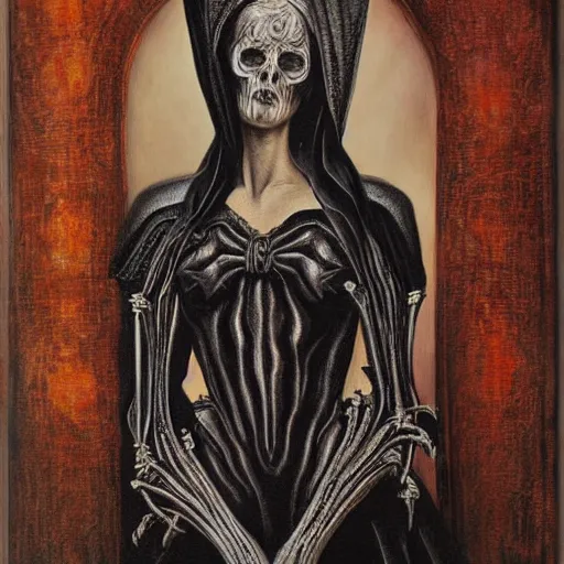 Image similar to portrait of a beautiful woman, gothic, high detail, oil painting by giger