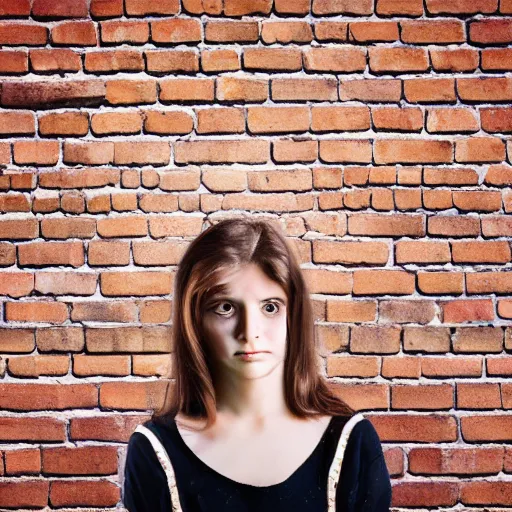 Image similar to kaleidoscopic unrealized portrait of a sad lady 2 0 years old, with brick