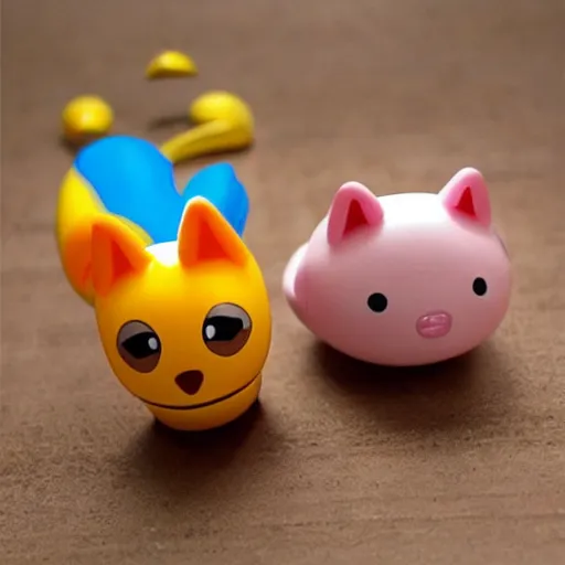 Image similar to some cute plastic toys that look like animal characters, sunset colors