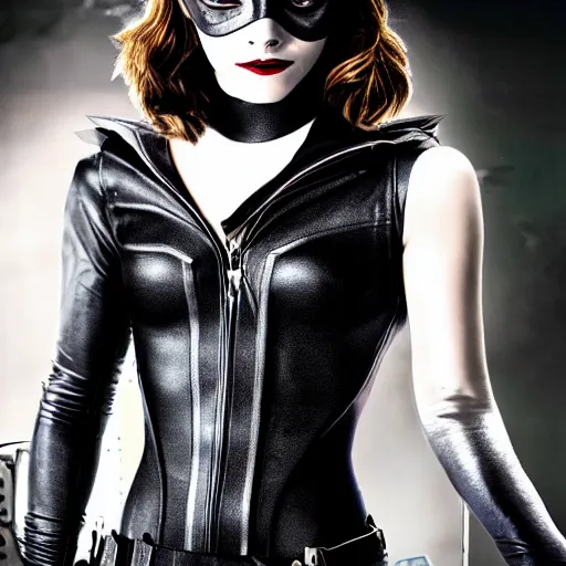 Image similar to Emma Watson as Catwoman, XF IQ4, iso, aperture, shutter, Adobe Lightroom, DxO Photolab, polarizing filter, Sense of Depth, AI enhanced, HDR, in-frame