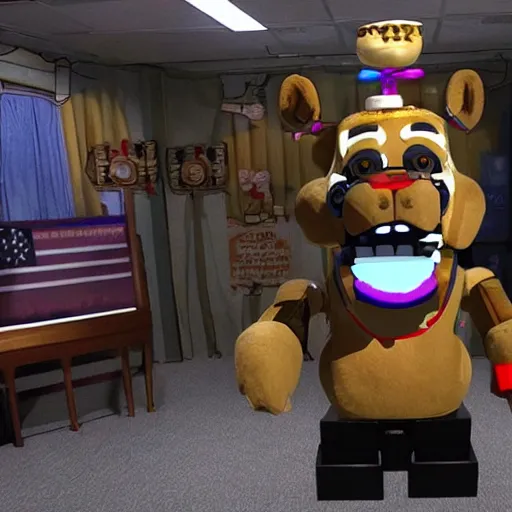 Prompt: joe biden as an animatronic in five nights at freddy's