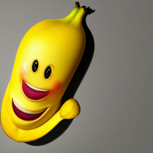 Image similar to friendly banana with a smile, highly detailed, extremely high quality, hd, 4 k, 8 k, professional photographer, 4 0 mp, lifelike, top - rated, award winning, realistic, detailed lighting, detailed shadows, sharp, no blur, edited, corrected, trending