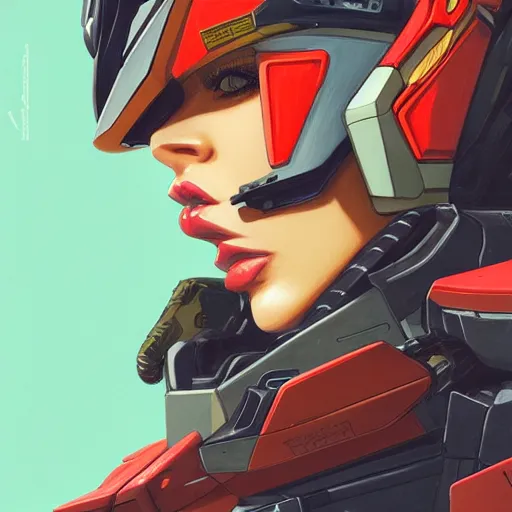 Image similar to portrait of stunning megan fox gundam pilot, with an intricate, detailed, urban inspired hiphop afro futuristic helmet, vector behance hd jesper ejsing, rhads, makoto shinkai, lois van baarle, ilya kuvshinov, rossdraws, hd, 3 2 k, ilya kuvshinov, gustav klimt