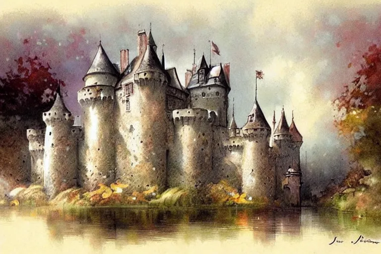 Prompt: 1950s castle muted colors. by Jean-Baptiste Monge!!!!!!!!!!!!!!!!!!!!!!