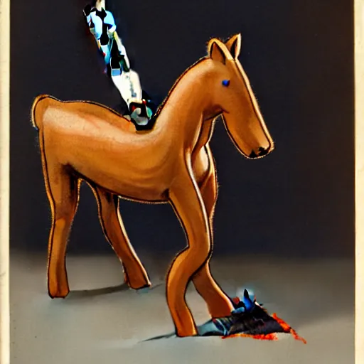 Image similar to an antropomorphic horse wearing a suit smoking a cigar