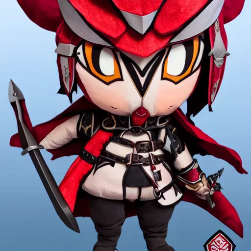 Prompt: cute chibi fumo plush of a heavy sword wielding cursed paladin, burning shadow armor, monster girl, stylized cel shading, vray