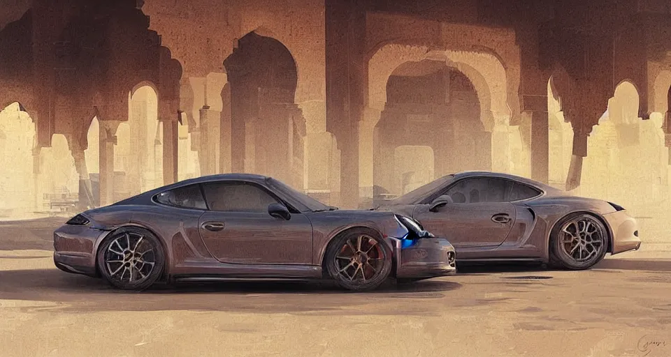 Image similar to Porsche in marrakech, digital art,ultra realistic,ultra detailed,art by greg rutkowski