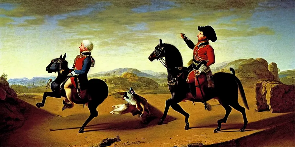 Image similar to a gerbil in military clothing riding a horse, by Jacques-Louis David