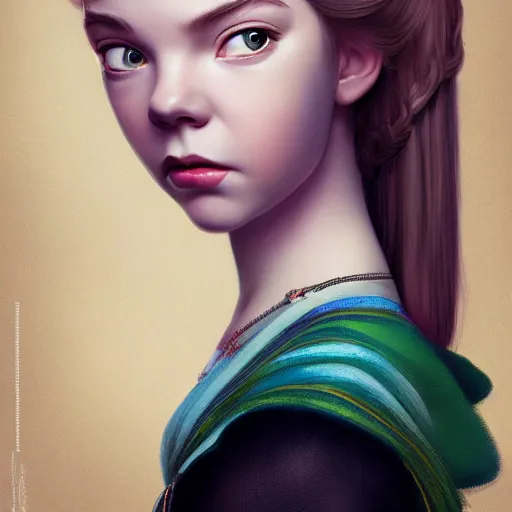 Image similar to a portrait of anya taylor - joy as a pixar character, beautiful, elegant, extremely detailed digital art, trending on artstation hyper realistic matte painting, by wlop, artgerm