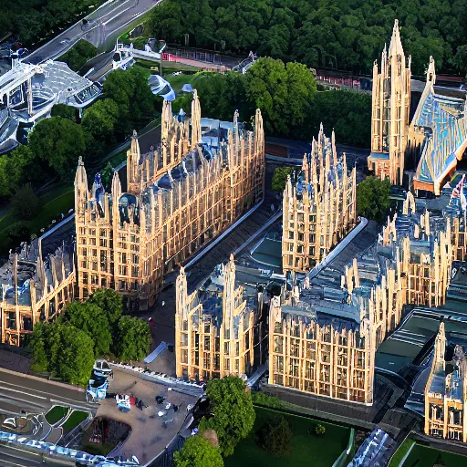 Prompt: aerial view of a lego houses of parliament