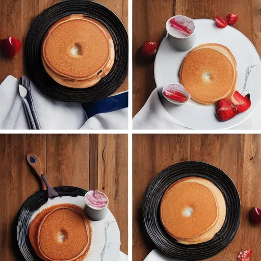 Prompt: a packshot for a commercial advertising of a pancake product. delicious, beautiful. photography 8 k studio