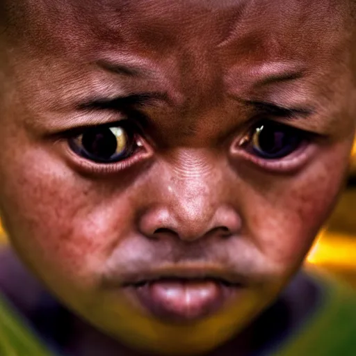 Image similar to portrait of down syndrome edp 4 4 5 by steve mccurry, sharp focus, 4 k editorial photograph, soft lighting, black background