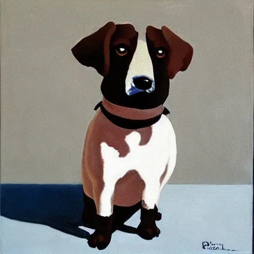 Image similar to painting of cute dog in style of rene magritte