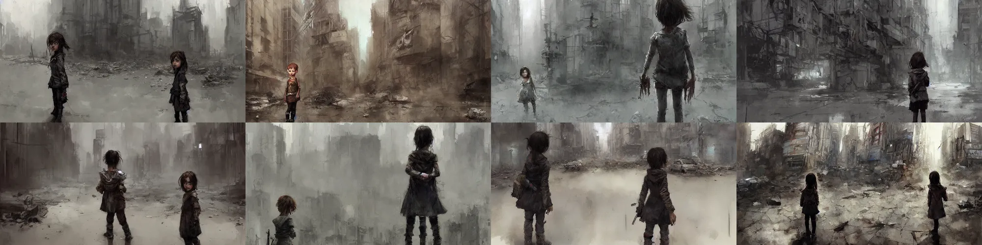 Prompt: a little girl standing in a post - apocalyptic city by craig davison