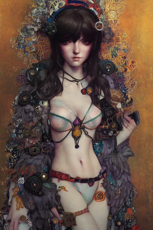 Image similar to portrait of beautiful young fairy, cyberpunk, Warhammer, highly detailed, artstation, illustration, art by Gustav Klimt and Range Murata and Ilya Kuvshinov and Sakimichan