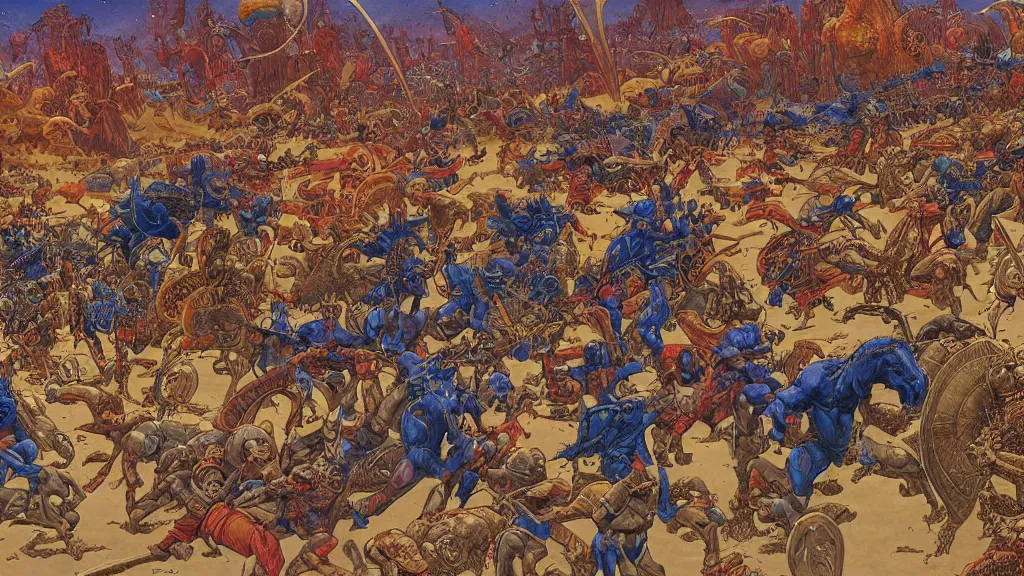 Image similar to A highly detailed panorama of the Sumerians fending off the Old Ones by Jean Giraud