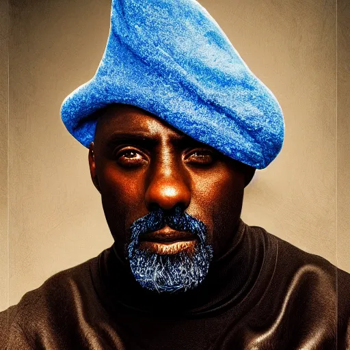 Prompt: portrait of idris elba smurf cosplay, by giuseppe arcimboldo and paul barson and annie leibovitz and faith yata and artgerm and alphonse mucha, photorealistic, f 1. 8, soft lightning, high detail, 8 k