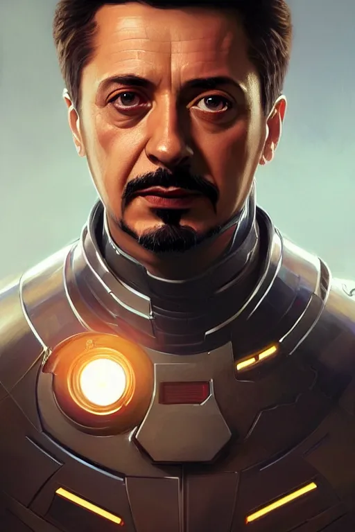 Prompt: volodymyr zelensky looks like tony stark, portrait, iron man, highly detailed, digital painting, artstation, concept art, smooth, sharp focus, illustration, cinematic lighting, art by artgerm and greg rutkowski and alphonse mucha