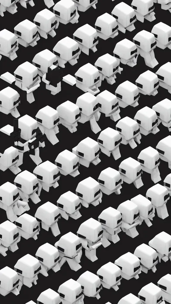 Prompt: a grid of stormtroopers as low - poly, blocky, basic shapes, low detail, hard edges, 3 d render - isometric. minimalistic. color harmony, 8 k detail, gallery quality, hd wallpaper, premium prints available, hyper - detailed, intricate design.