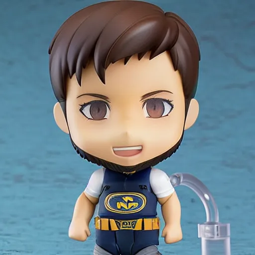 Image similar to nendoroid of ben affleck running in fear, product photo
