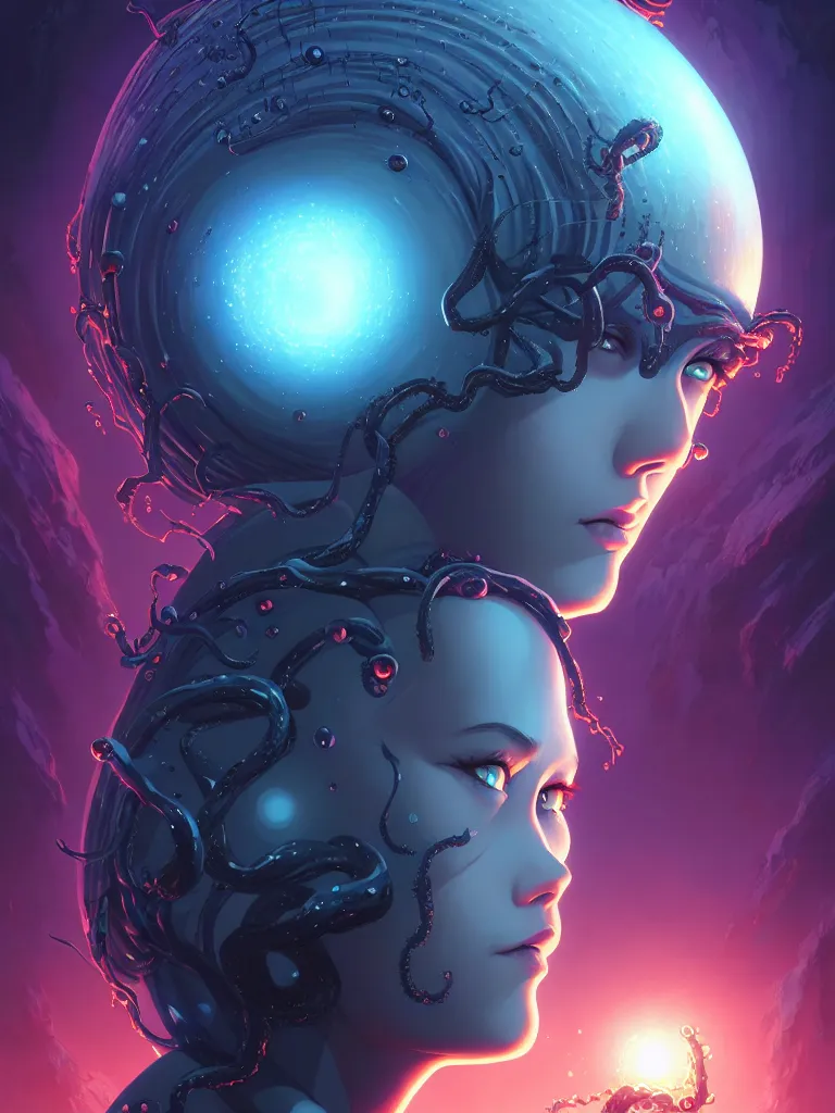 Image similar to azathoth girl save the earth, occlusion shadow, specular reflection, rim light, unreal engine, artgerm, artstation, art by hiroaki samura and ilya kuvshinov and ossdraws, intricate, highly detailed 8 k, cosmic horror illustration, extremely beautiful and aesthetic shape of face and body, movie poster