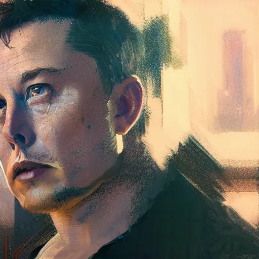 Image similar to elon musk, hyperrealistic portrait, bladerunner street, art of elysium by jeremy mann and alphonse mucha, fantasy art, photo realistic, dynamic lighting, artstation, poster, volumetric lighting, very detailed face, 4 k, award winning