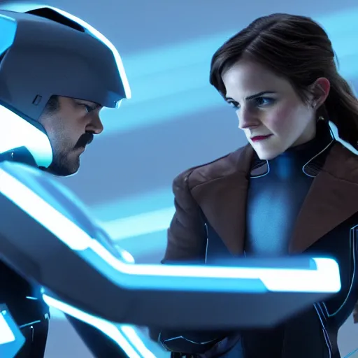 Image similar to emma watson and jack black in the movie tron legacy ( 2 0 1 0 ), cinematic, film still