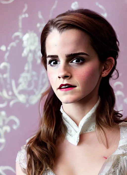 Image similar to Emma Watson for Victorian Secret as Disney princes, perfect face, full length shot, XF IQ4, 150MP, 50mm, f/1.4, ISO 200, 1/160s, natural light, Adobe Photoshop, Adobe Lightroom, DxO Photolab, rule of thirds, symmetrical balance, depth layering, polarizing filter, Sense of Depth, AI enhanced